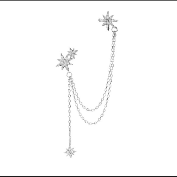 925 Sterling Silver CZ Eight Stars Cuff Earring - Picture 6 of 8